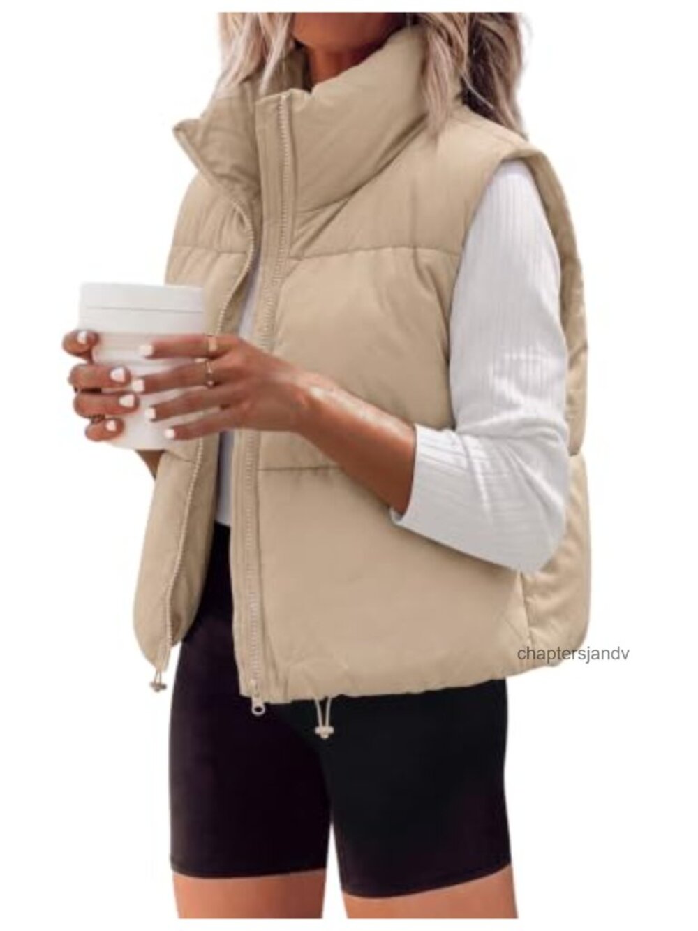 Cropped Puffer Vest Zip Up Stand Collar Sleeveless Padded